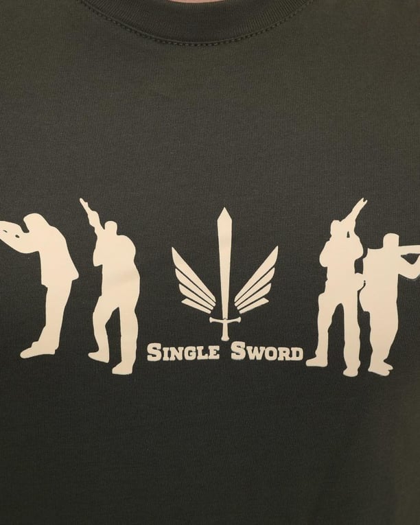 Single Sword Bisiklet Yaka Kısa Kollu Baskılı Kadın&Erkek T-Shirt (HAKİ-S)