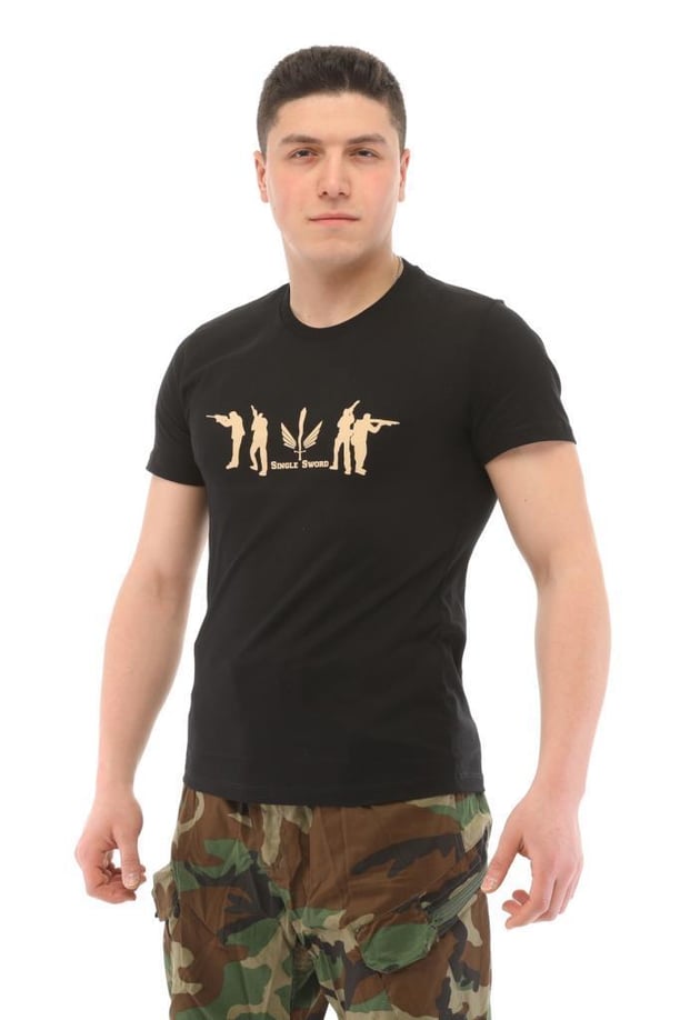Single Sword Bisiklet Yaka Kısa Kollu Baskılı Kadın&Erkek T-Shirt (SİYAH-2XL)