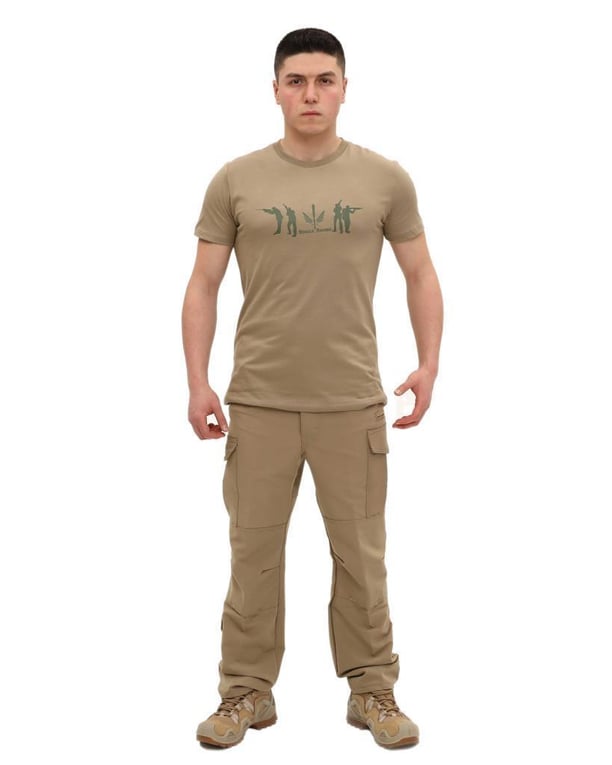Single Sword Bisiklet Yaka Kısa Kollu Baskılı Kadın&Erkek T-Shirt (BEJ-M)