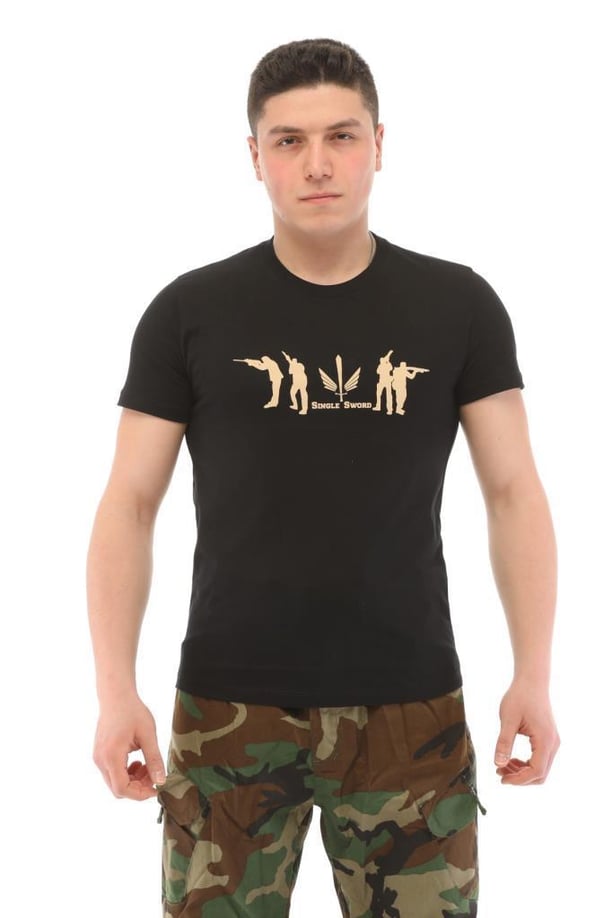 Single Sword Bisiklet Yaka Kısa Kollu Baskılı Kadın&Erkek T-Shirt (SİYAH-2XL)