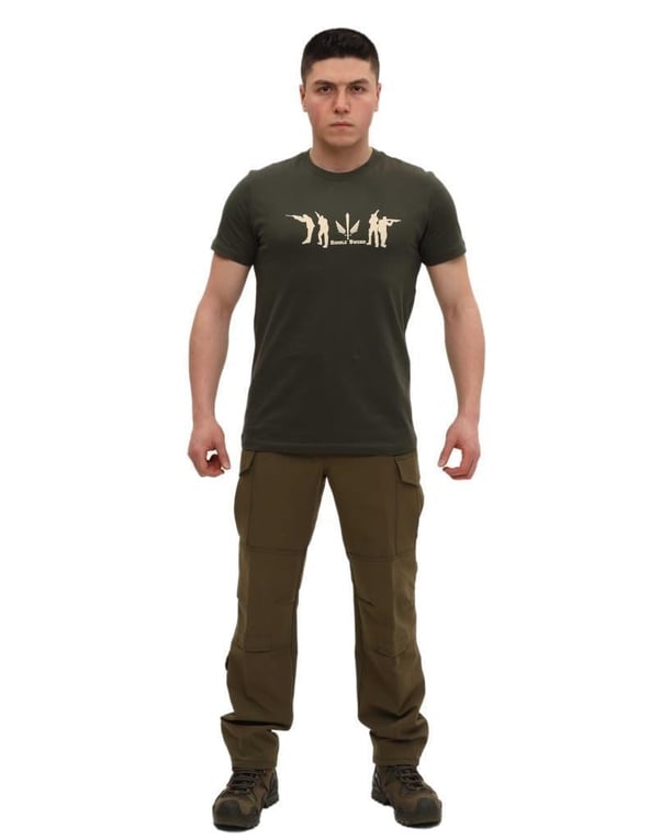 Single Sword Bisiklet Yaka Kısa Kollu Baskılı Kadın&Erkek T-Shirt (HAKİ-2XL)