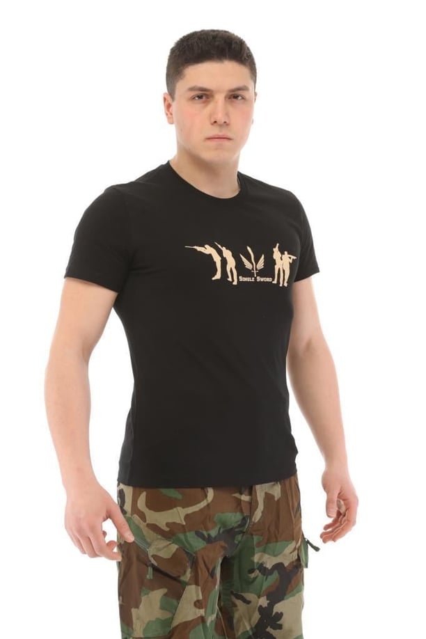 Single Sword Bisiklet Yaka Kısa Kollu Baskılı Kadın&Erkek T-Shirt (SİYAH-3XL)