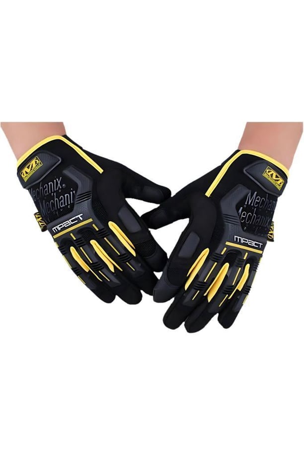 Single Sword Mechanix Tam Parmak Taktik Eldiven, Darbe Emici İş Eldiveni, Dokunmatik Özellikli Motosiklet&Spor Eldiveni, Unisex (SARI-L)