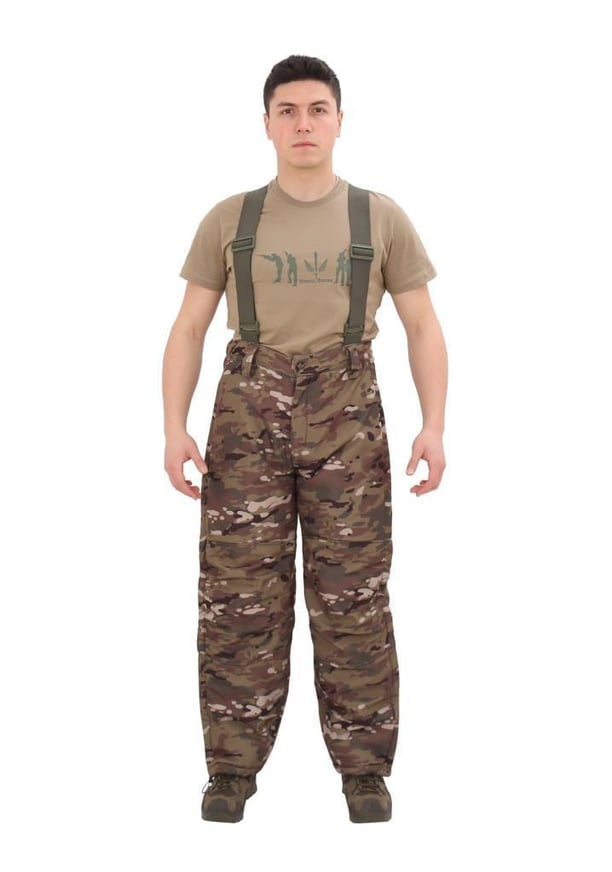 Single Sword Outdoor Softshell Su Geçirmez Kışlık Erkek Pantolon (Salopet Askılı), Kamuflaj Renk (MULTİCAM-M)