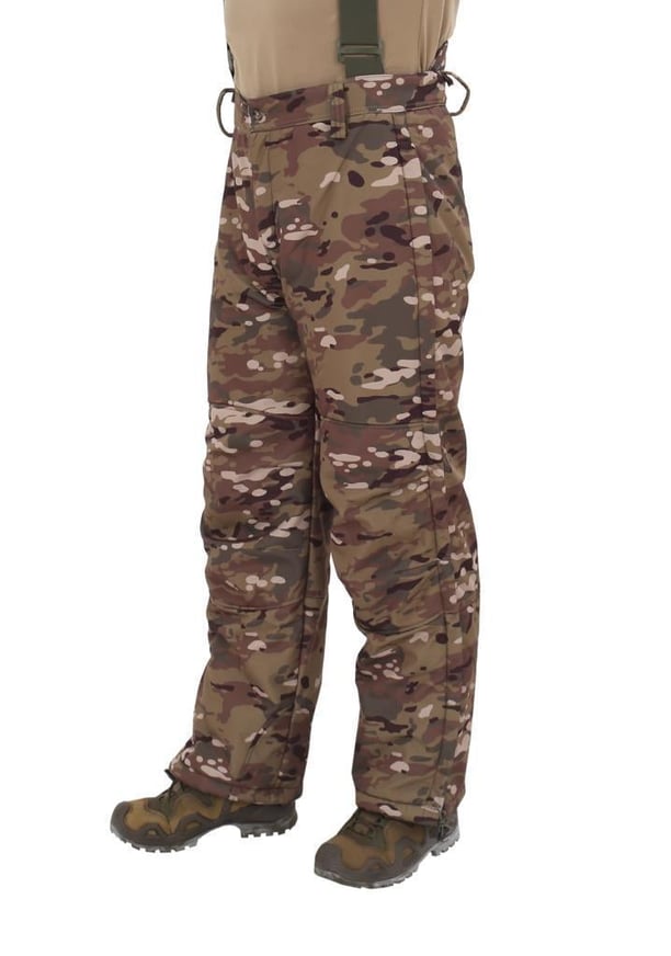 Single Sword Outdoor Softshell Su Geçirmez Kışlık Erkek Pantolon (Salopet Askılı), Kamuflaj Renk (MULTİCAM-L)