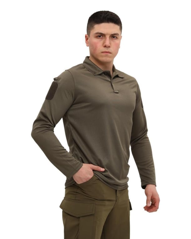Single Sword Polo Yaka Uzun Kol Taktik T-Shirt (HAKİ-3XL)