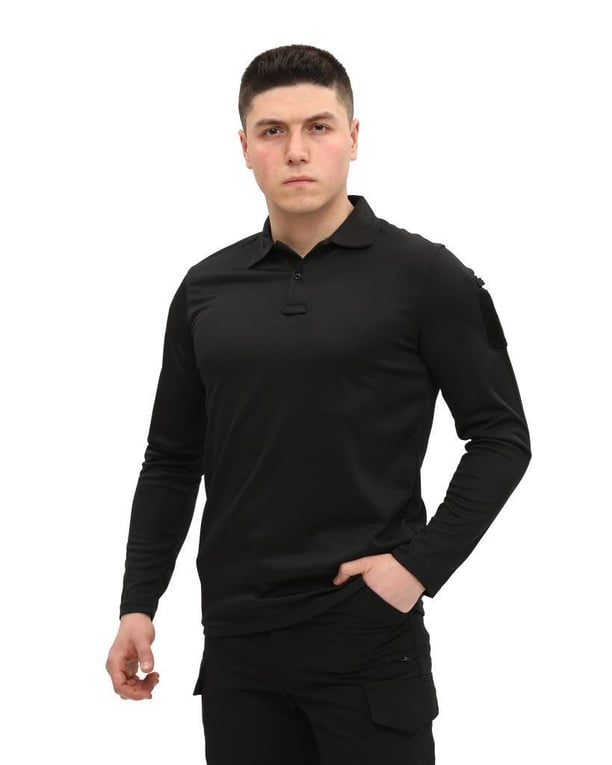 Single Sword Polo Yaka Uzun Kol Taktik T-Shirt (SİYAH-4XL)