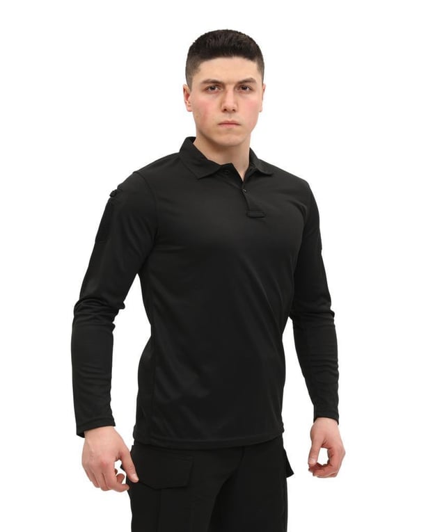 Single Sword Polo Yaka Uzun Kol Taktik T-Shirt (SİYAH-3XL)