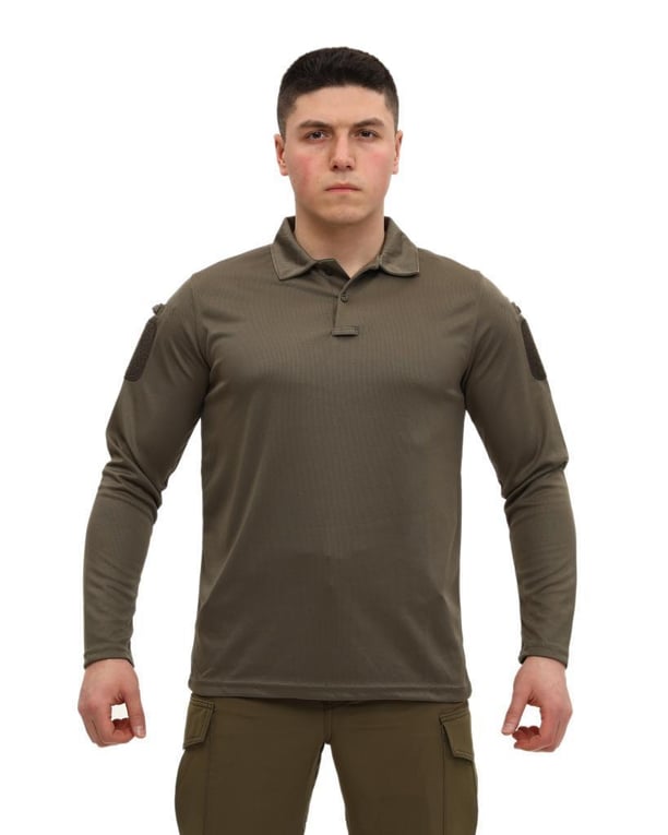 Single Sword Polo Yaka Uzun Kol Taktik T-Shirt (HAKİ-M)