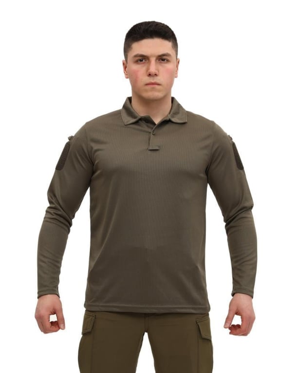 Single Sword Polo Yaka Uzun Kol Taktik T-Shirt (HAKİ-L)