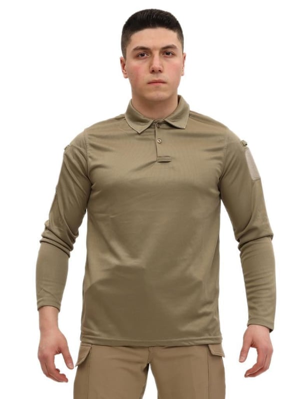 Single Sword Polo Yaka Uzun Kol Taktik T-Shirt (BEJ-M)