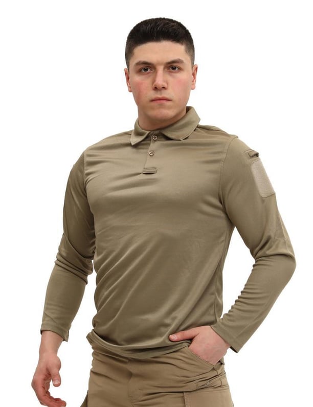Single Sword Polo Yaka Uzun Kol Taktik T-Shirt (BEJ-S)