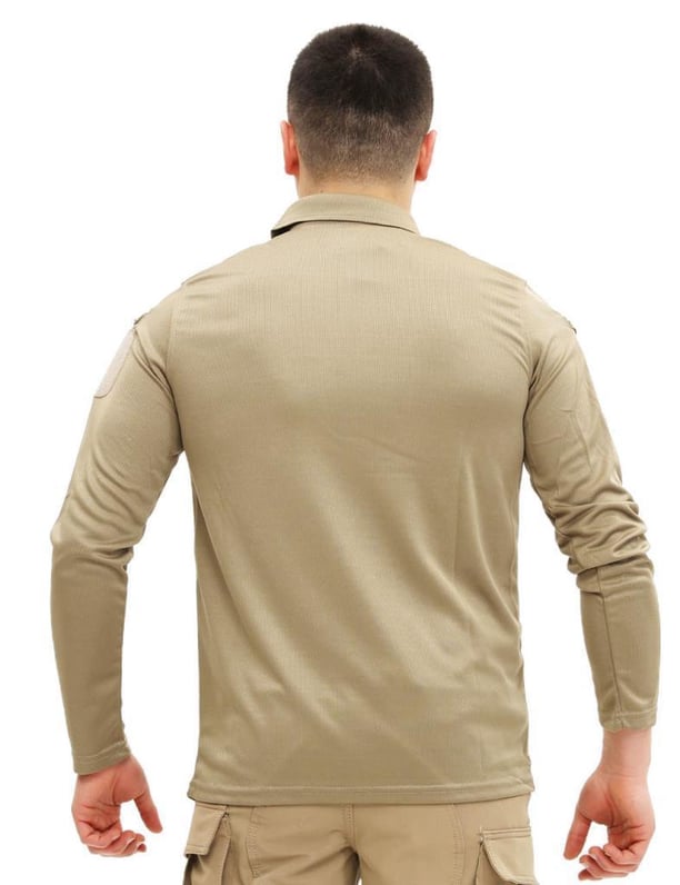 Single Sword Polo Yaka Uzun Kol Taktik T-Shirt (AÇIK BEJ-2XL)