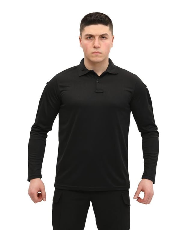 Single Sword Polo Yaka Uzun Kol Taktik T-Shirt (SİYAH-2XL)
