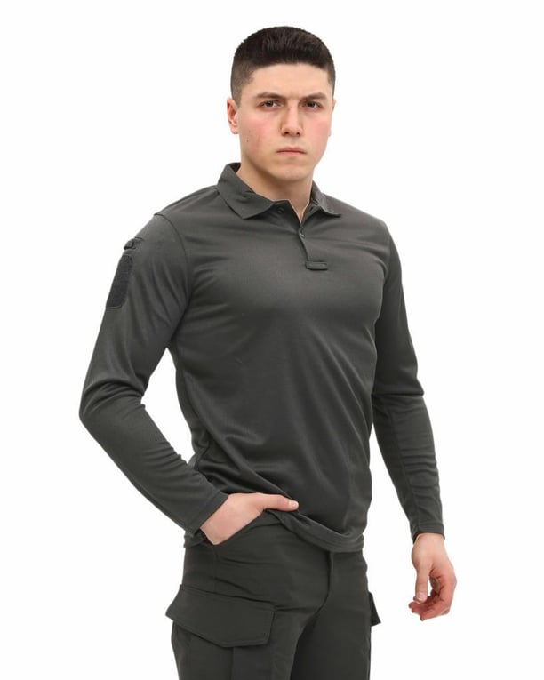 Single Sword Polo Yaka Uzun Kol Taktik T-Shirt (GRİ-3XL)