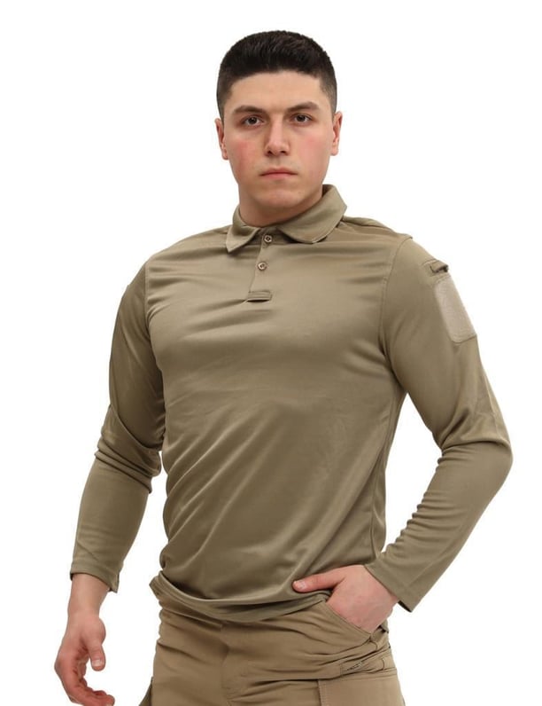 Single Sword Polo Yaka Uzun Kol Taktik T-Shirt (BEJ-M)
