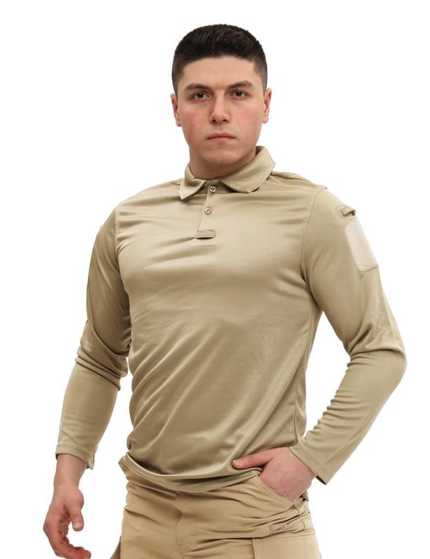 Single Sword Polo Yaka Uzun Kol Taktik T-Shirt (AÇIK BEJ-M)