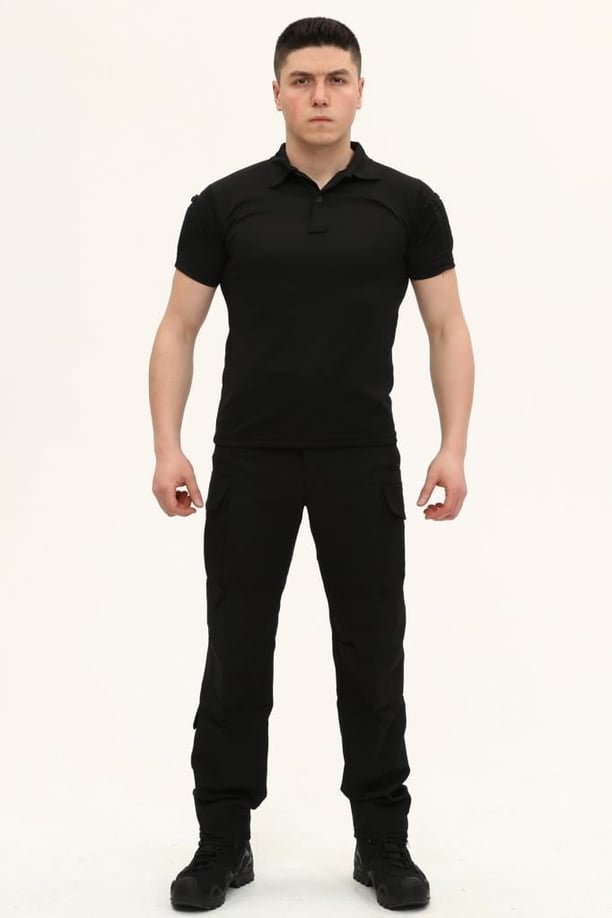 Single Sword Regular Fit Polo Yaka Kısa Kollu Erkek Tişört (SİYAH-S)