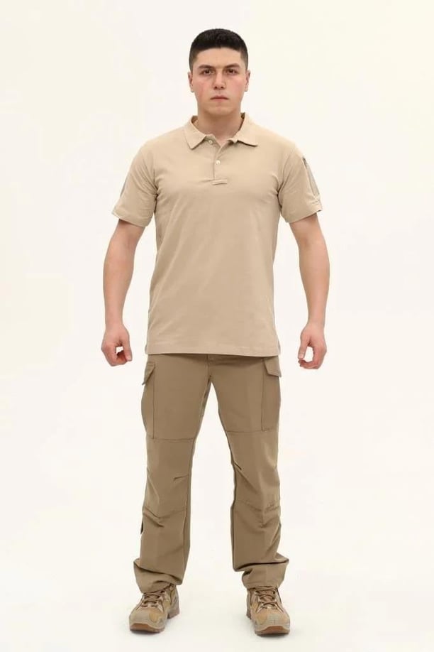 Single Sword Regular Fit Polo Yaka Kısa Kollu Erkek Tişört (BEJ-L)