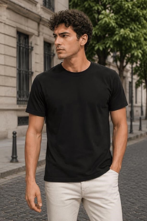 Single Sword Siyah Bisiklet Yaka İnce Yazlık Erkek Tişört