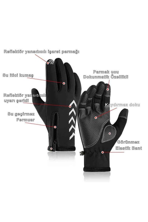 Single Sword Su Geçirmez Softshell Unisex Bisiklet, Motosiklet Eldiven Dokunmatik Kışlık Rüzgar Geçirmez Kaymaz (SİYAH-L)