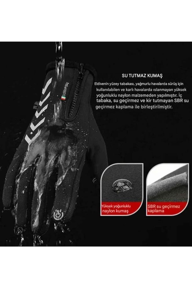 Single Sword Su Geçirmez Softshell Unisex Bisiklet, Motosiklet Eldiven Dokunmatik Kışlık Rüzgar Geçirmez Kaymaz (SİYAH-L)