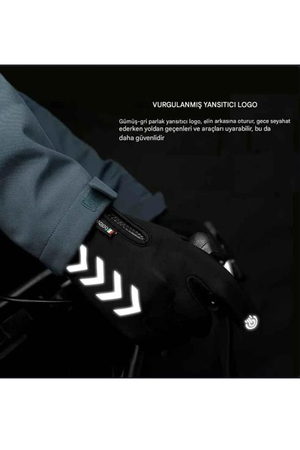Single Sword Su Geçirmez Softshell Unisex Bisiklet, Motosiklet Eldiven Dokunmatik Kışlık Rüzgar Geçirmez Kaymaz (SİYAH-L)