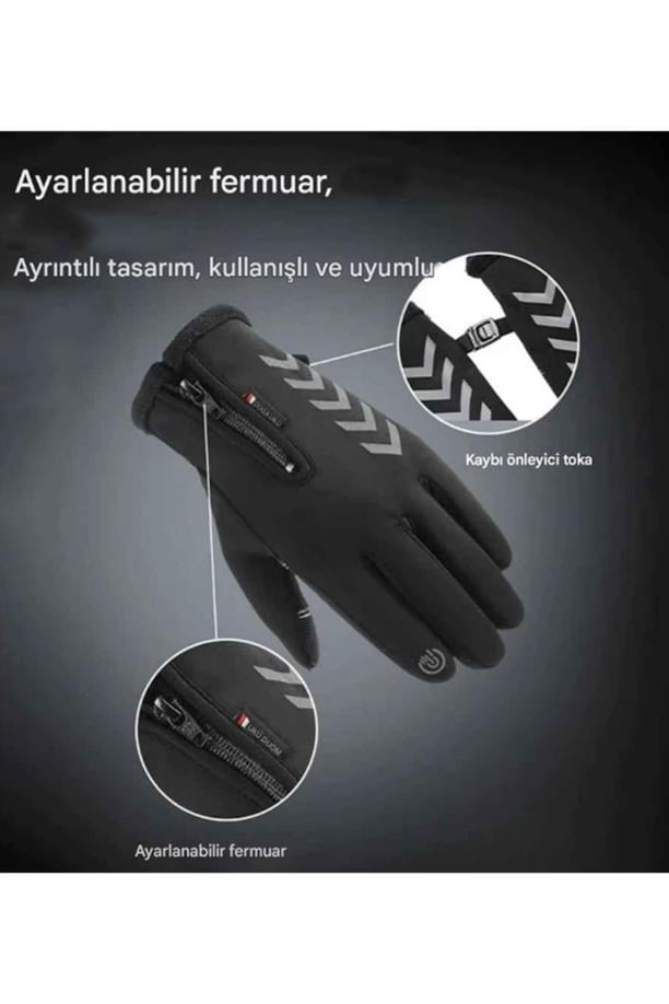 Single Sword Su Geçirmez Softshell Unisex Bisiklet, Motosiklet Eldiven Dokunmatik Kışlık Rüzgar Geçirmez Kaymaz (SİYAH-M)