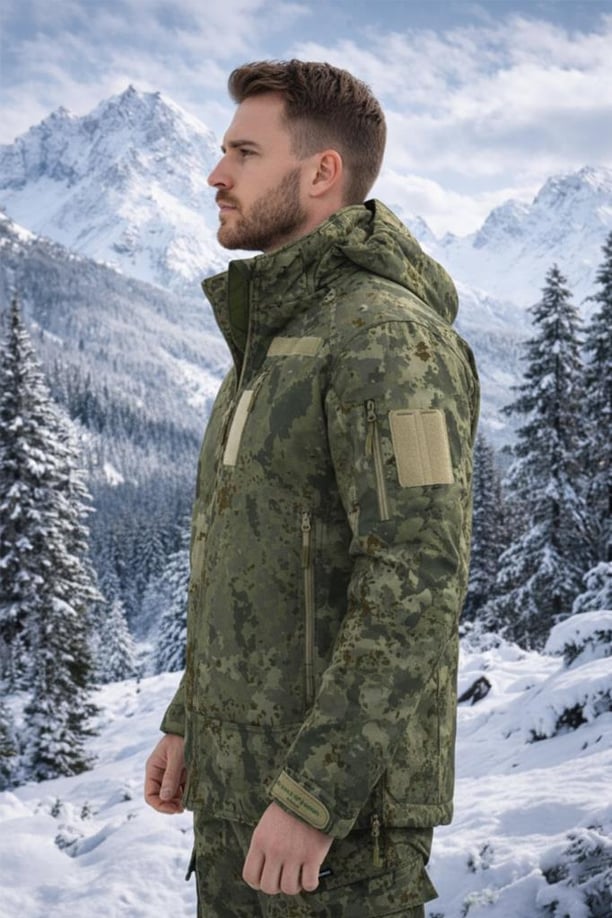 Single Sword Su&Rüzgâr Geçirmez Kapüşonlu Softshell Kışlık Erkek Mont (TSK-XL)