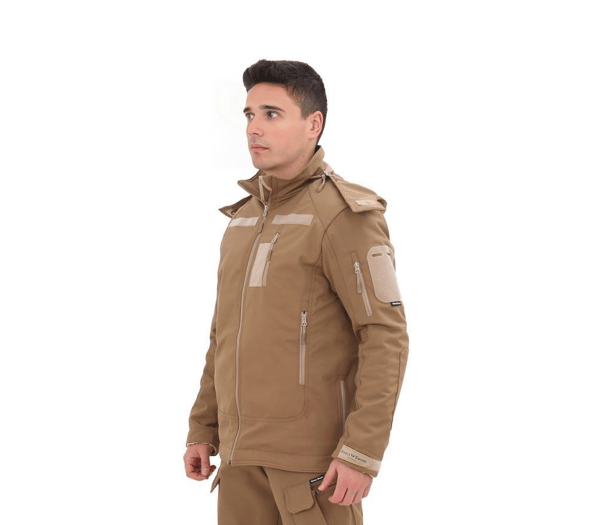 Single Sword Su&Rüzgâr Geçirmez Kapüşonlu Softshell Kışlık Erkek Mont (BEJ-S)