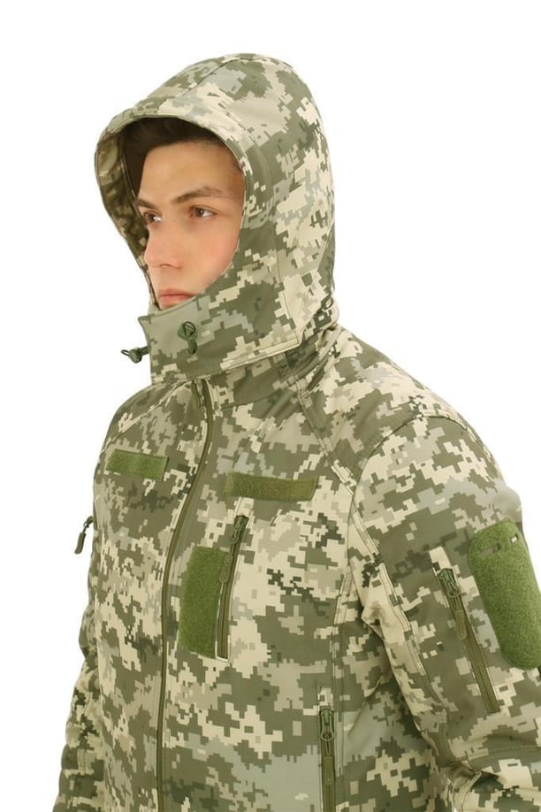 Single Sword Su&Rüzgâr Geçirmez Kapüşonlu Softshell Kışlık Erkek Mont (PİKSEL-S)