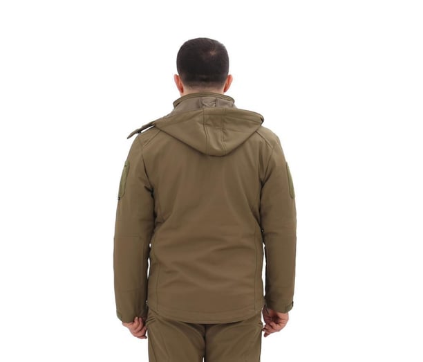 Single Sword Su&Rüzgâr Geçirmez Kapüşonlu Softshell Kışlık Erkek Mont (HAKİ-L)