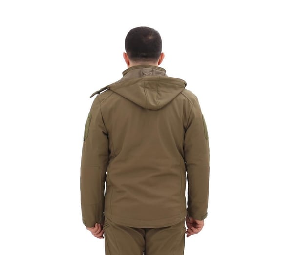 Single Sword Su&Rüzgâr Geçirmez Kapüşonlu Softshell Kışlık Erkek Mont (HAKİ-3XL)