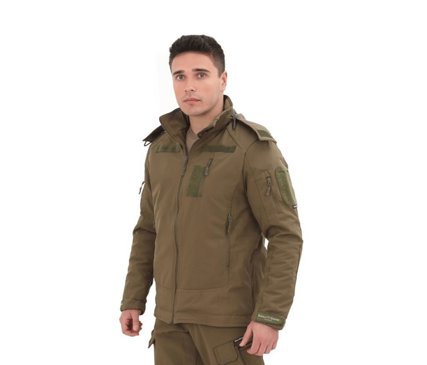 Single Sword Su&Rüzgâr Geçirmez Kapüşonlu Softshell Kışlık Erkek Mont (HAKİ-S)
