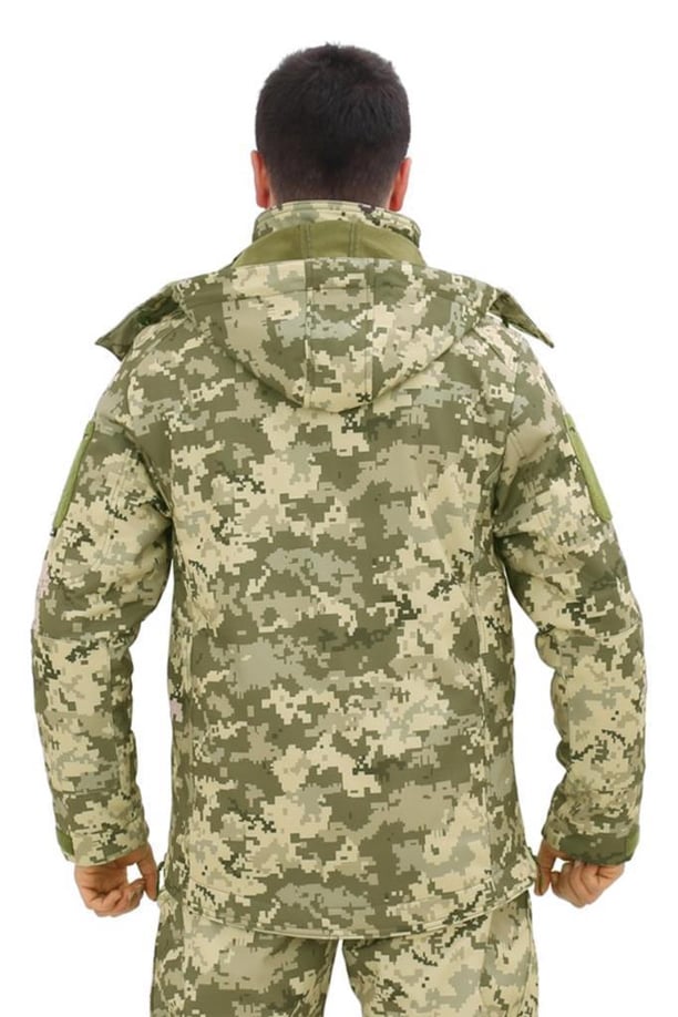 Single Sword Su&Rüzgâr Geçirmez Kapüşonlu Softshell Kışlık Erkek Mont (PİKSEL-2XL)