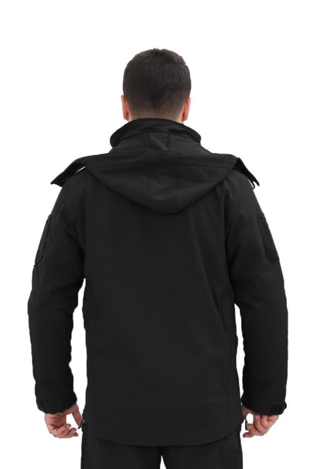 Single Sword Su&Rüzgâr Geçirmez Kapüşonlu Softshell Kışlık Erkek Mont (SİYAH-S)