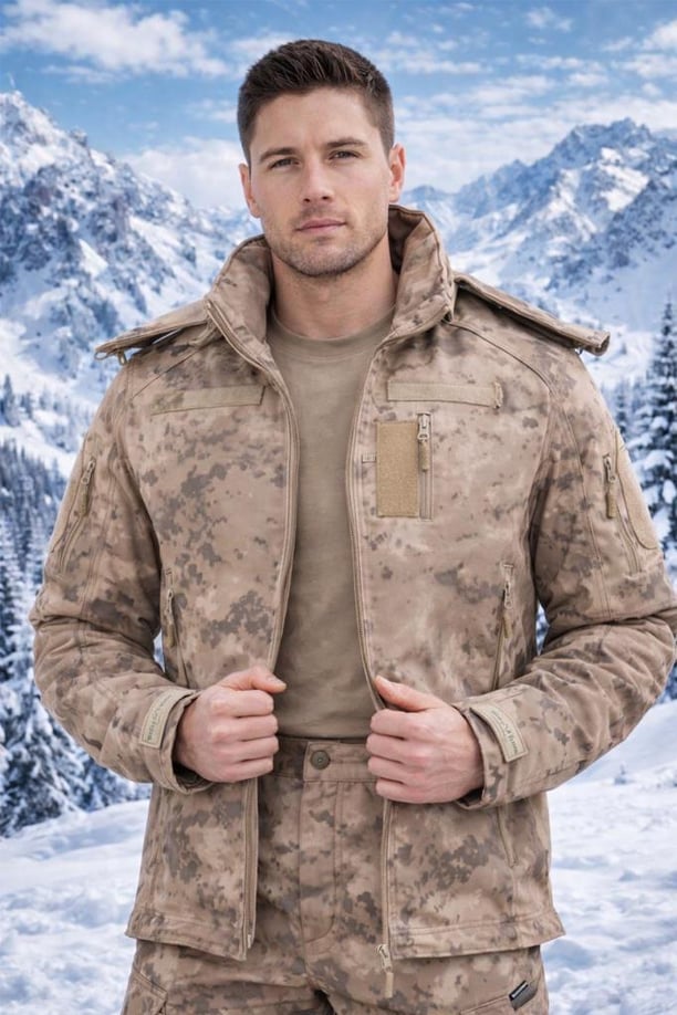 Single Sword Su&Rüzgâr Geçirmez Kapüşonlu Softshell Kışlık Erkek Mont (JAN-L)