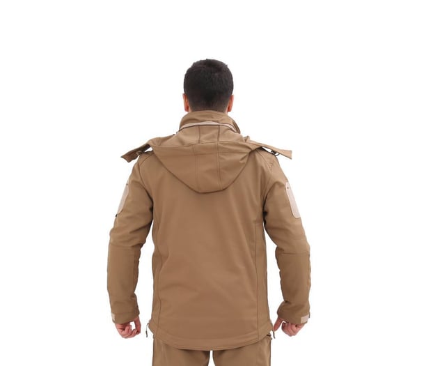 Single Sword Su&Rüzgâr Geçirmez Kapüşonlu Softshell Kışlık Erkek Mont (BEJ-S)