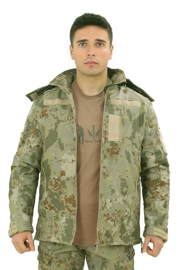 Single Sword Su&Rüzgâr Geçirmez Kapüşonlu Softshell Kışlık Erkek Mont (TSK-2XL)