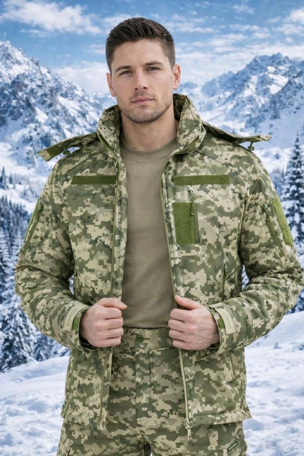 Single Sword Su&Rüzgâr Geçirmez Kapüşonlu Softshell Kışlık Erkek Mont (PİKSEL-S)