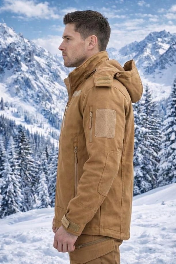 Single Sword Su&Rüzgâr Geçirmez Kapüşonlu Softshell Kışlık Erkek Mont (BEJ-S)