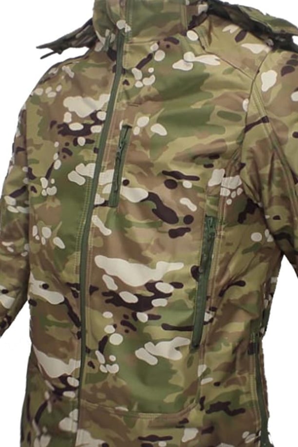 Single Sword Su&Rüzgar Geçirmez Outdoor Softshell Kışlık Erkek Mont (Kapüşonlu) (MULTİCAM-L)