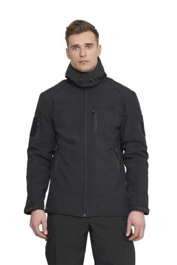 Single Sword Su&Rüzgar Geçirmez Outdoor Softshell Kışlık Erkek Mont (Kapüşonlu) (SİYAH-L)