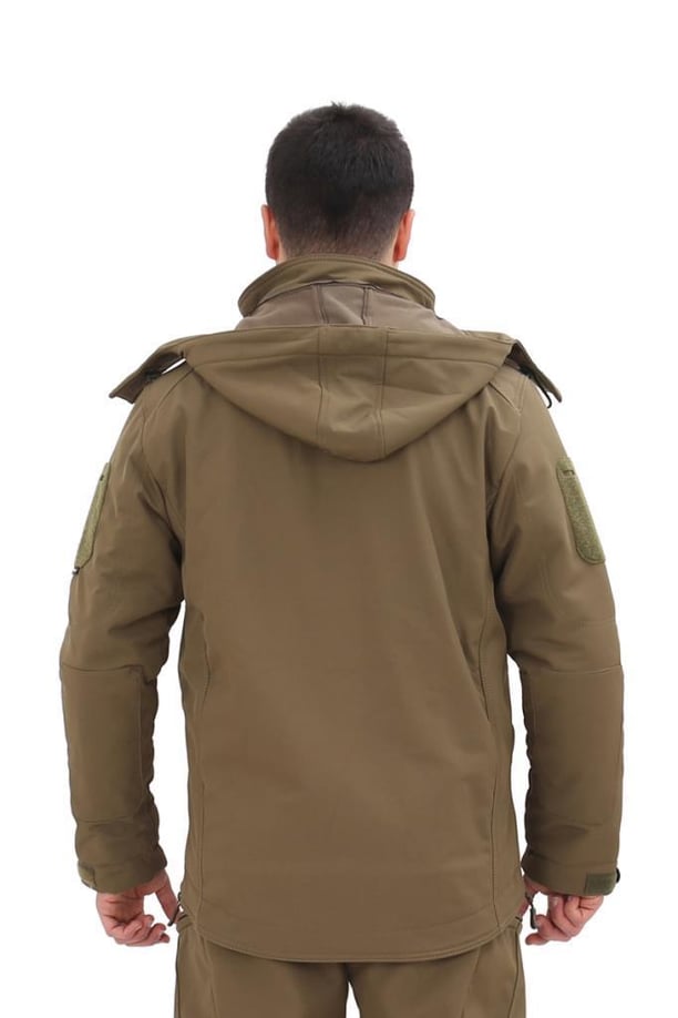 Single Sword Su&Rüzgar Geçirmez Outdoor Softshell Kışlık Erkek Mont (Kapüşonlu) (HAKİ-XL)