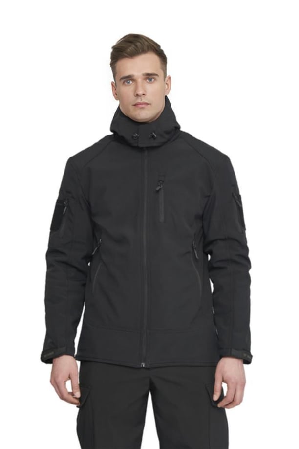 Single Sword Su&Rüzgar Geçirmez Outdoor Softshell Kışlık Erkek Mont (Kapüşonlu) (SİYAH-M)