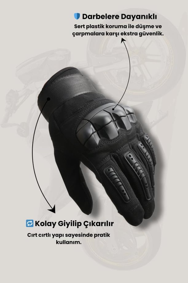 Single Sword Tam Parmak Dokunmatik Özellikli Destekli Taktik ve Motosiklet, Bisiklet Eldiveni (SİYAH-XL)