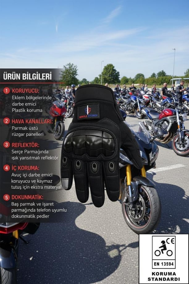 Single Sword Tam Parmak Dokunmatik Özellikli iç ve Dış Koruma Destekli Taktik Motorcu Eldiveni (KIRMIZI-L)