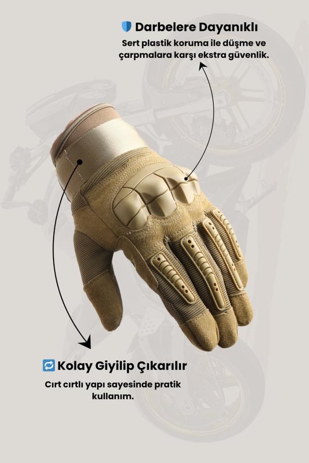 Single Sword Tam Parmak Dokunmatik Özellikli Destekli Taktik ve Motosiklet, Bisiklet Eldiveni (BEJ-XL)