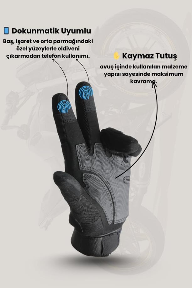 Single Sword Tam Parmak Dokunmatik Özellikli Destekli Taktik ve Motosiklet, Bisiklet Eldiveni (SİYAH-XL)
