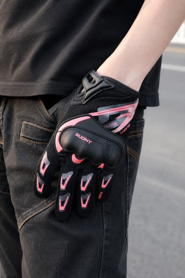 Suomy Noctilucence Dokunmatik Darbeli Tam Parmak Koruma Motosiklet Bisiklet Scooter Kurye Eldiveni 